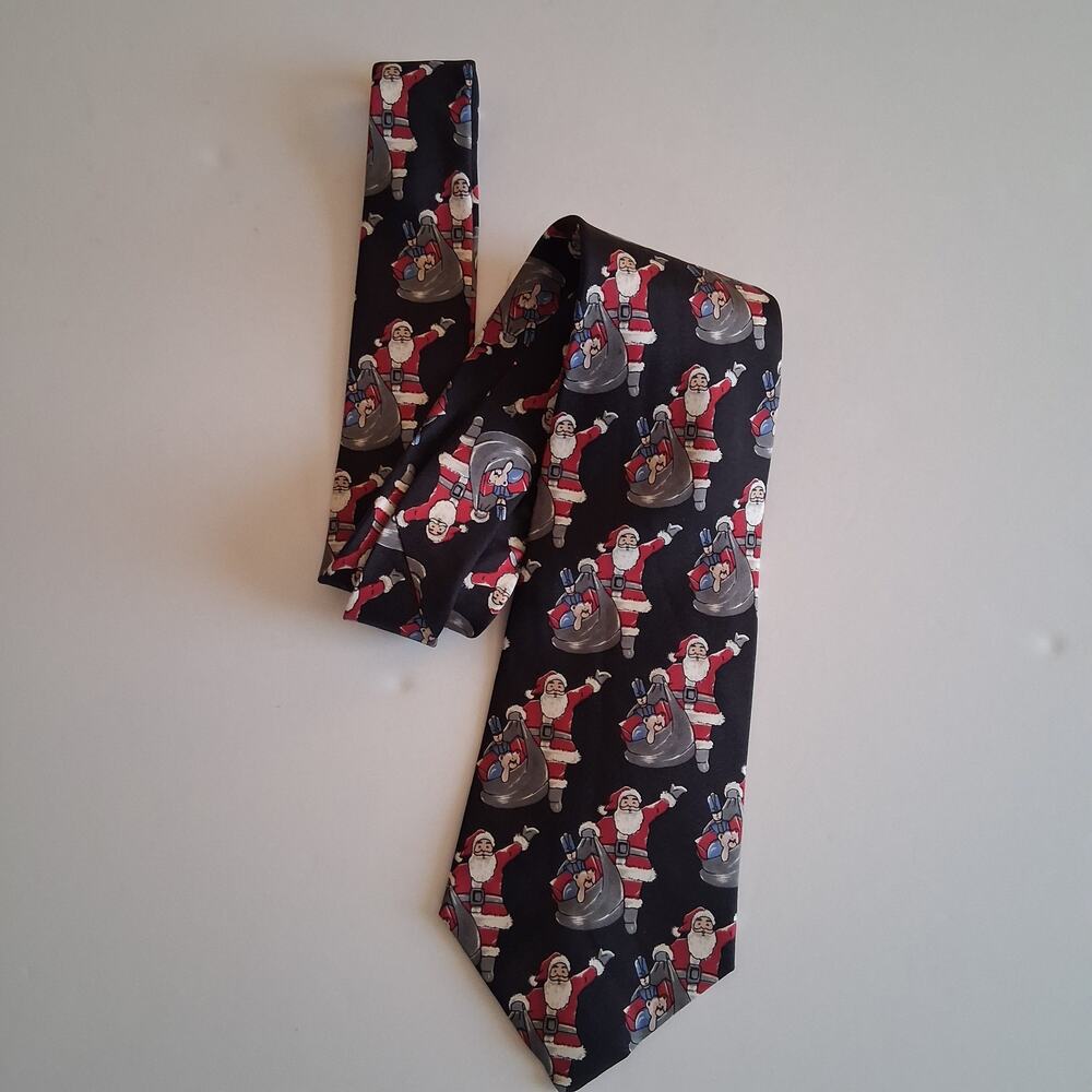 Vintage Zylos George Machado Men Christmas Necktie Santa Claus Pattern Silk